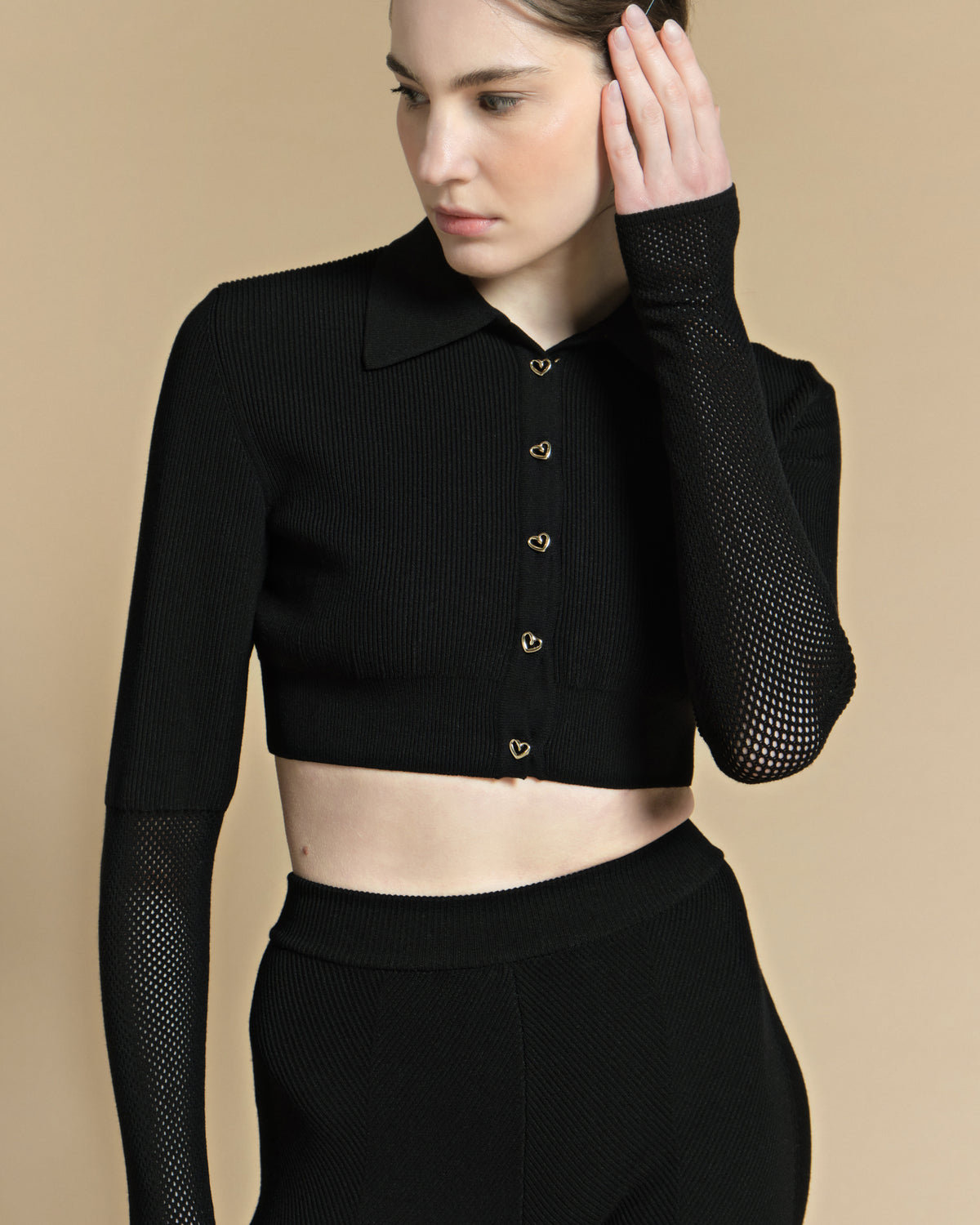 Cropped top “Porsha” with mesh sleeves