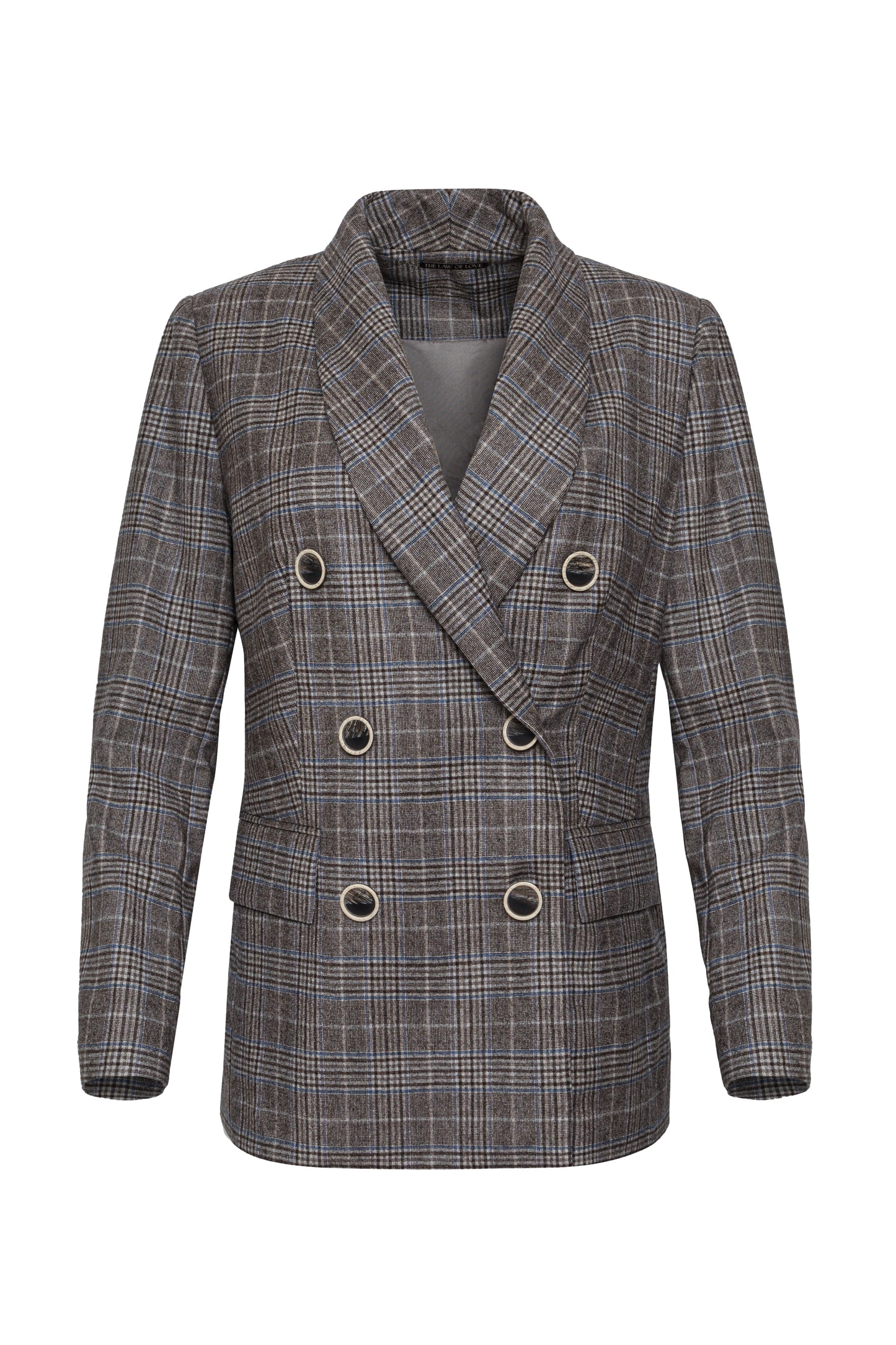 Klassischer grauer Blazer in braun-blauem Karo