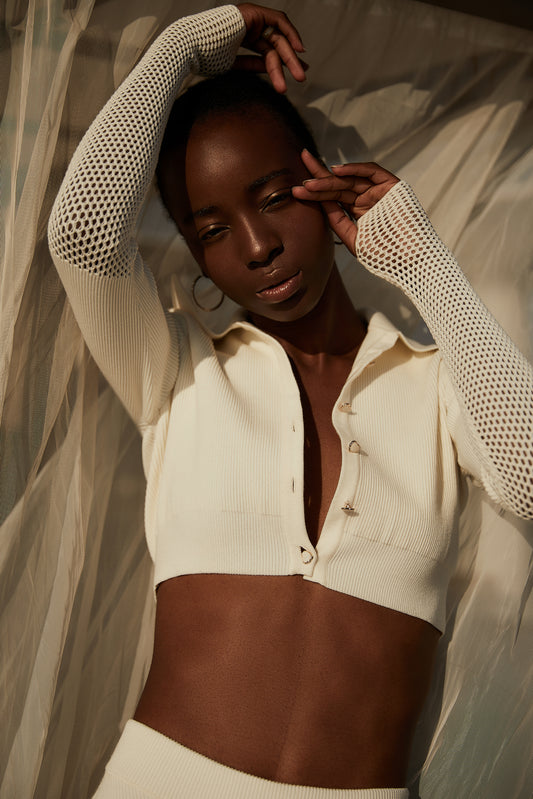 Cropped top “Porsha” with mesh sleeves