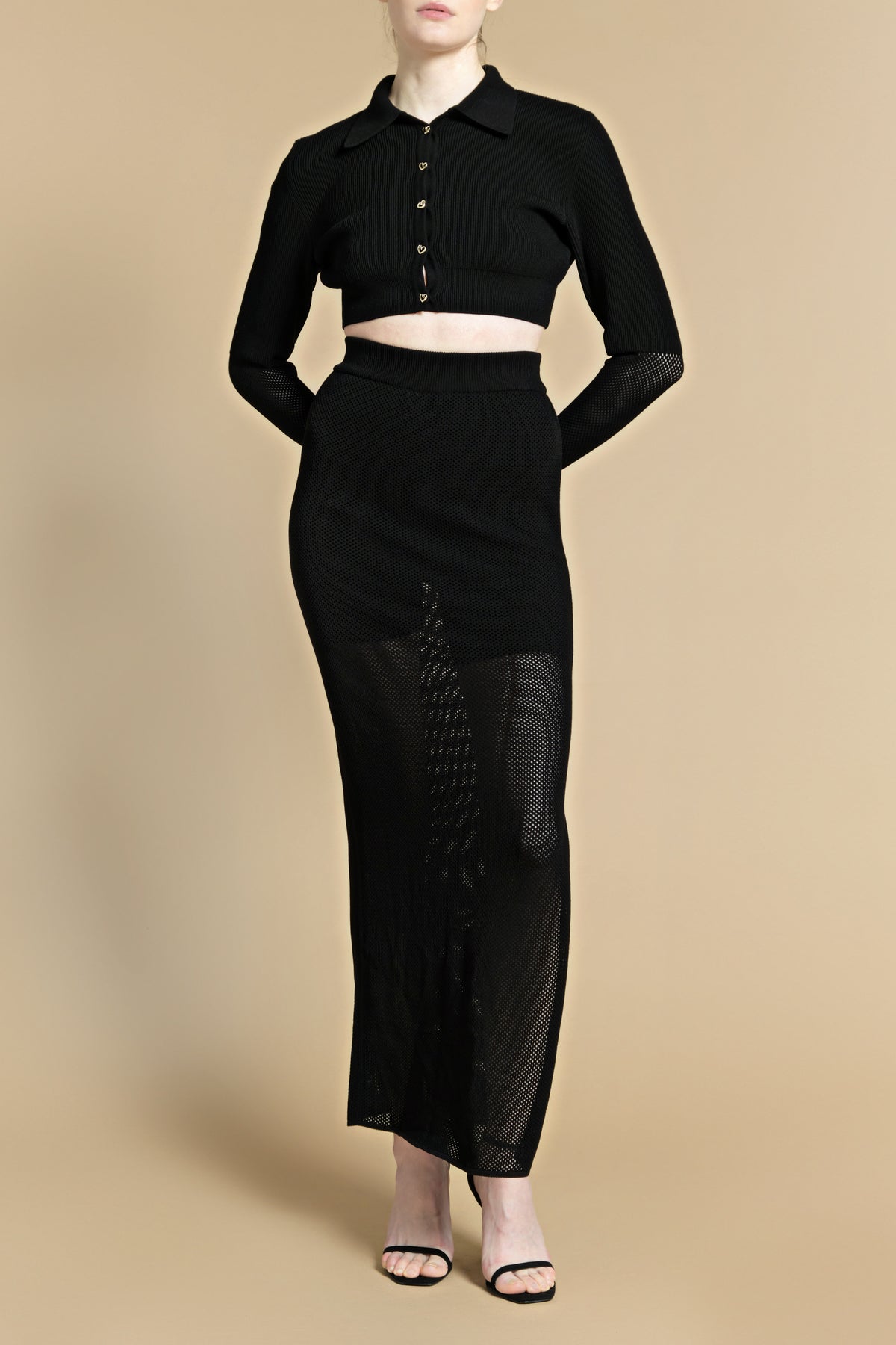 Cropped top “Porsha” with mesh sleeves