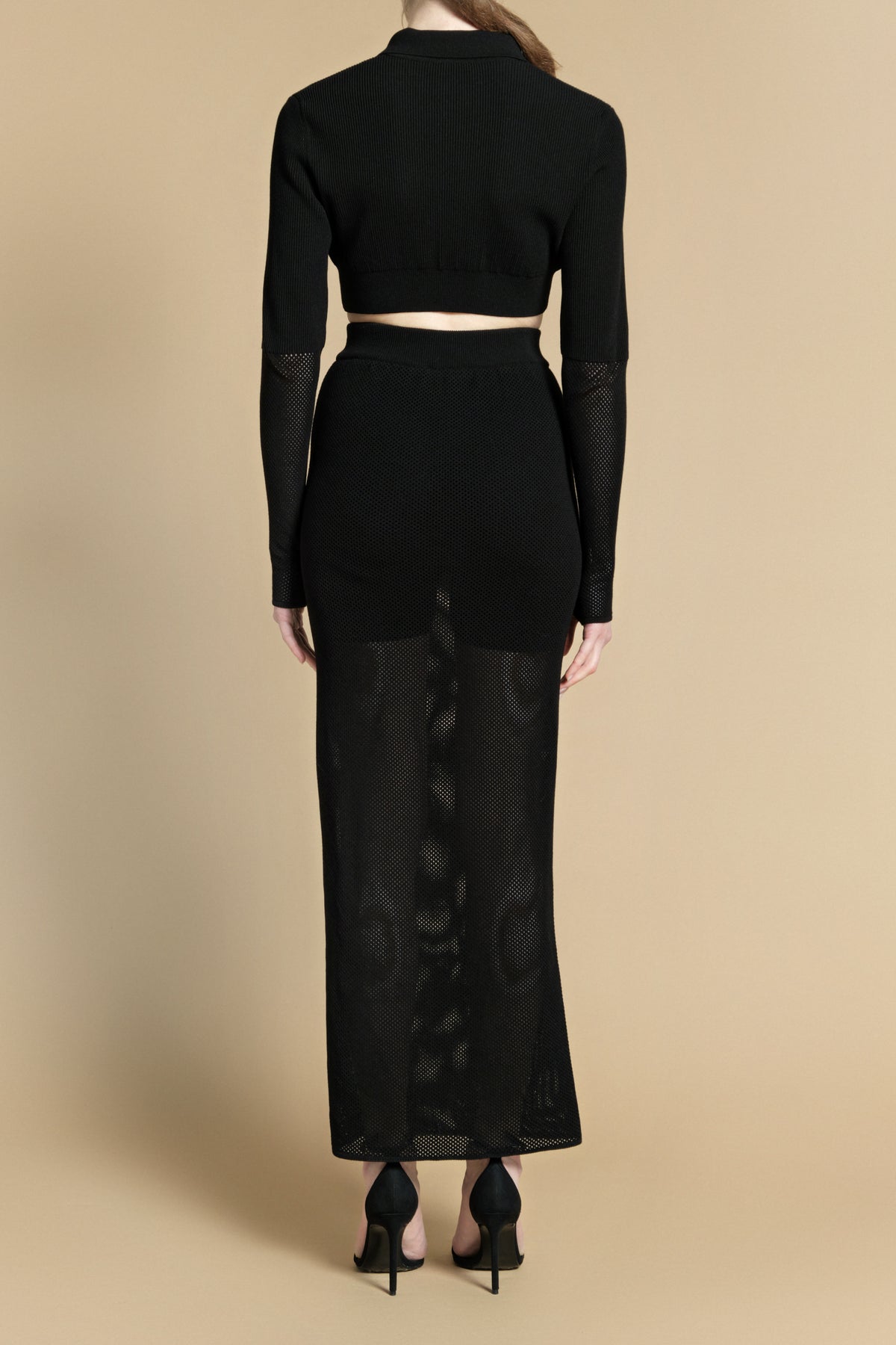 Cropped top “Porsha” with mesh sleeves