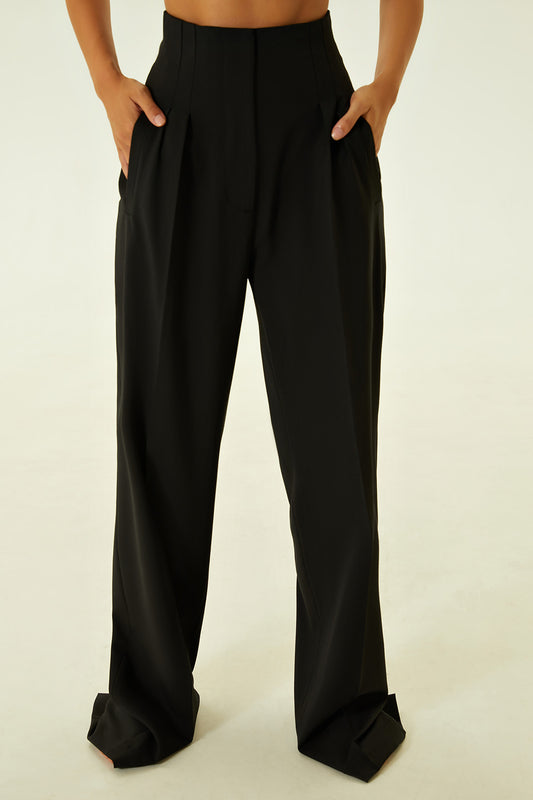 High-waisted black trousers