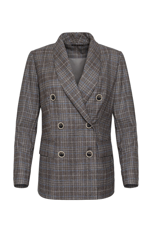 Classic gray blazer in brown-blue check