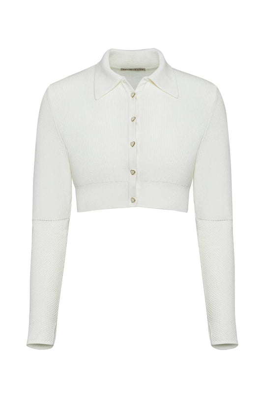 Cropped top with mesh sleeves, natural cotton threads